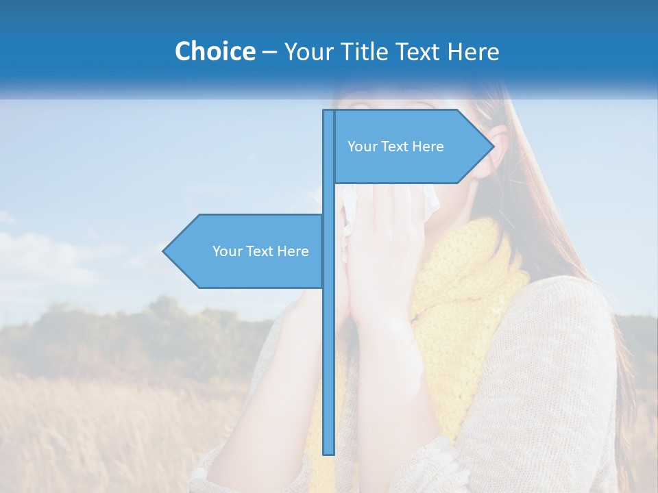 A Woman Blowing Her Nose In A Field PowerPoint Template