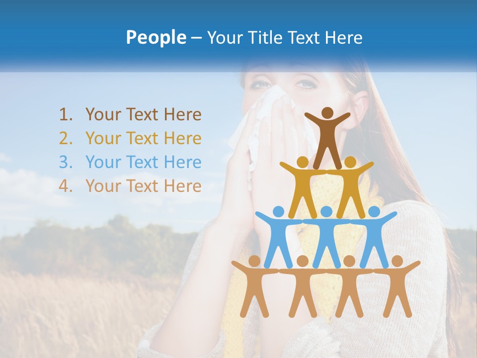 A Woman Blowing Her Nose In A Field PowerPoint Template