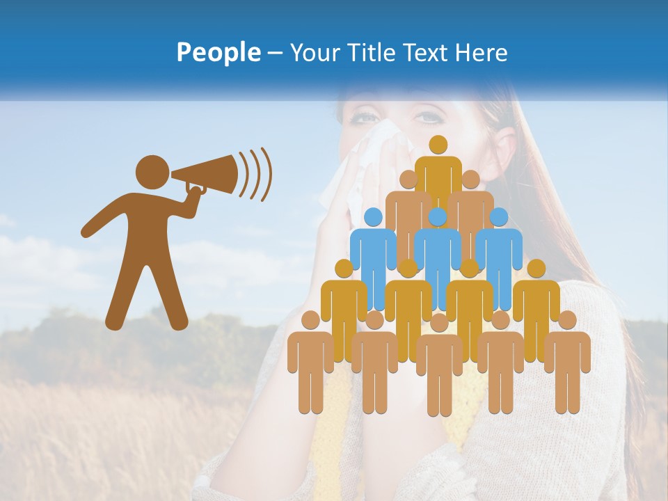 A Woman Blowing Her Nose In A Field PowerPoint Template