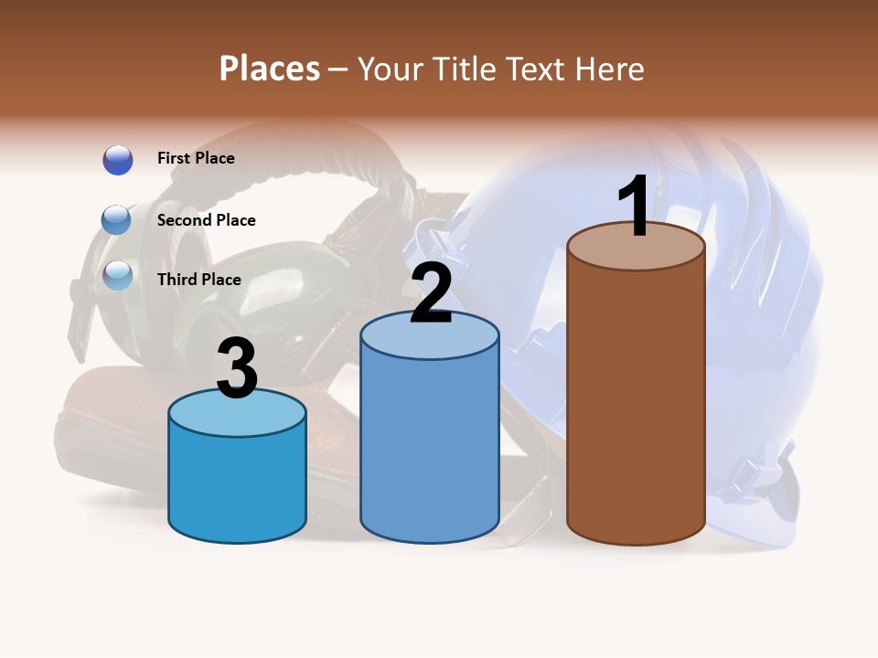 A Blue Hard Hat And Ear Muffs On Top Of A Pair Of Shoes PowerPoint Template