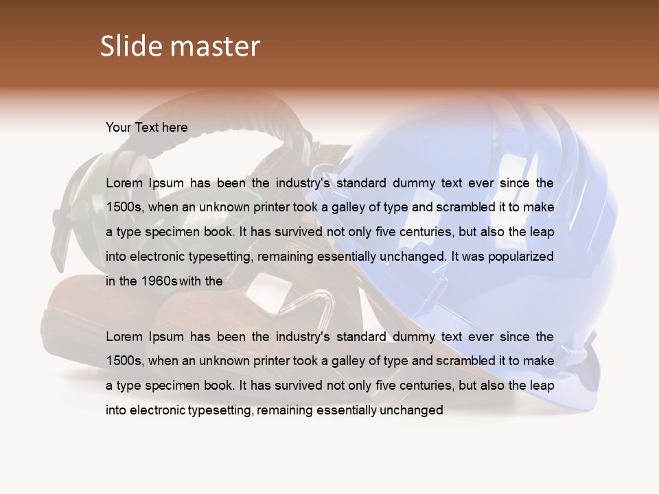 A Blue Hard Hat And Ear Muffs On Top Of A Pair Of Shoes PowerPoint Template