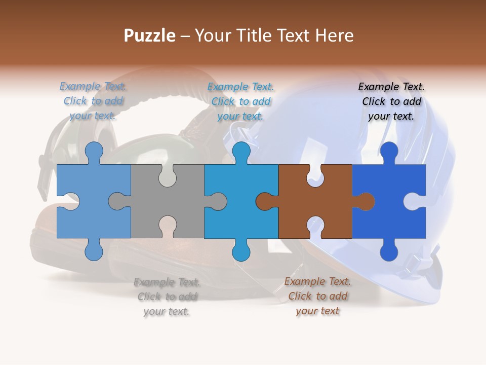 A Blue Hard Hat And Ear Muffs On Top Of A Pair Of Shoes PowerPoint Template