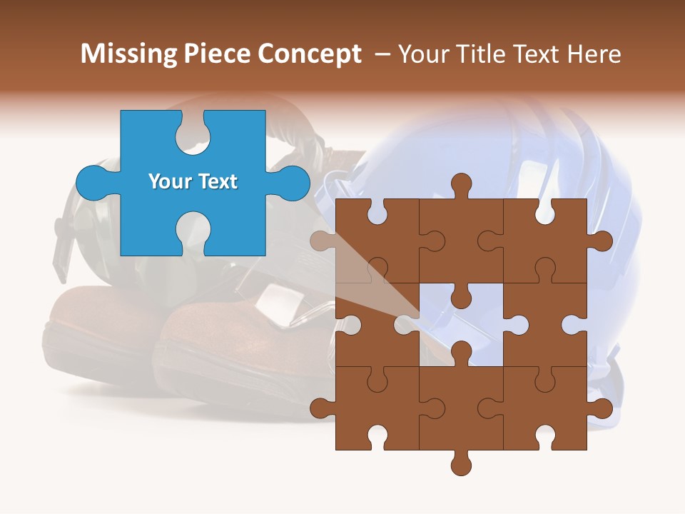 A Blue Hard Hat And Ear Muffs On Top Of A Pair Of Shoes PowerPoint Template