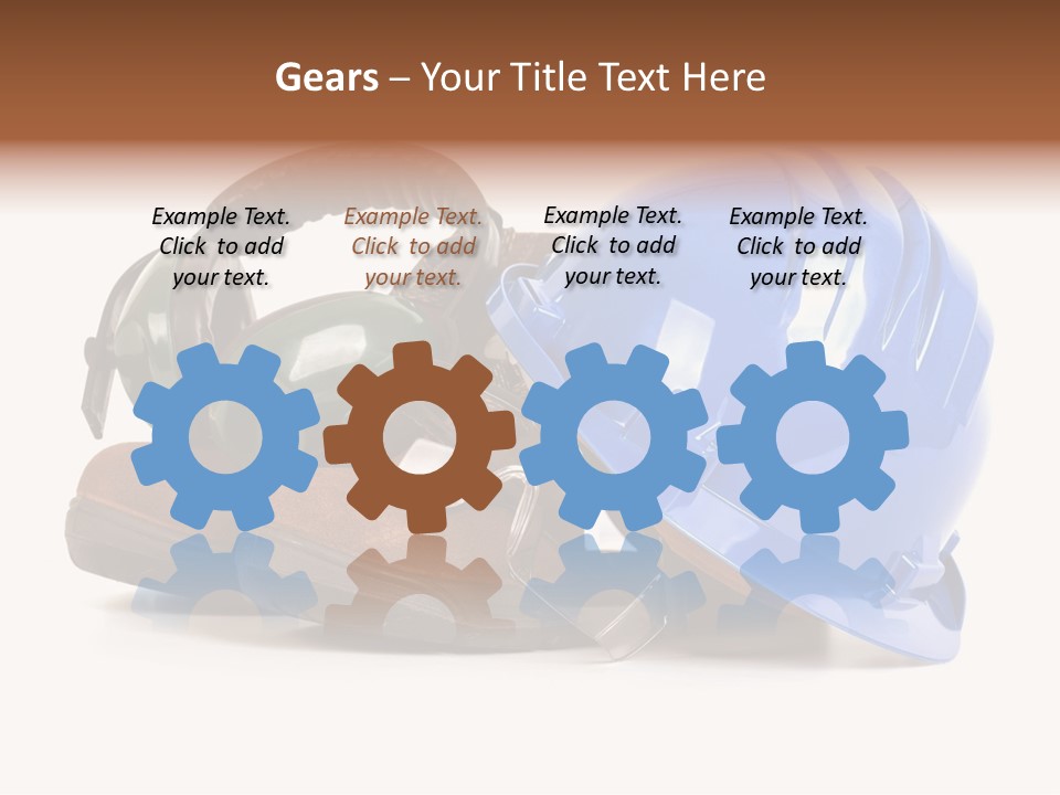 A Blue Hard Hat And Ear Muffs On Top Of A Pair Of Shoes PowerPoint Template