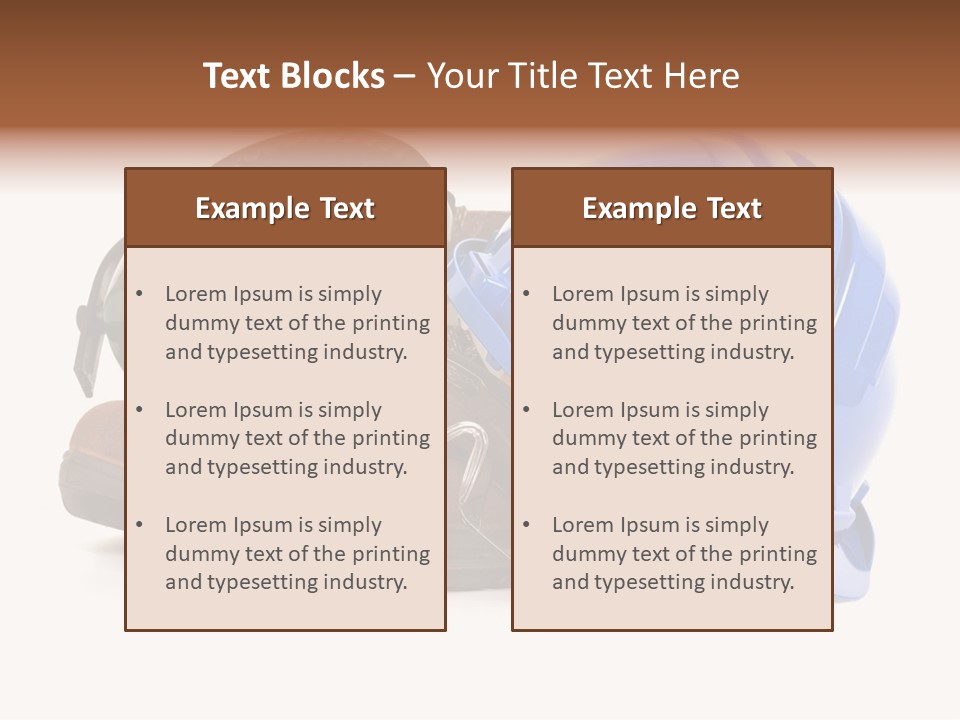 A Blue Hard Hat And Ear Muffs On Top Of A Pair Of Shoes PowerPoint Template
