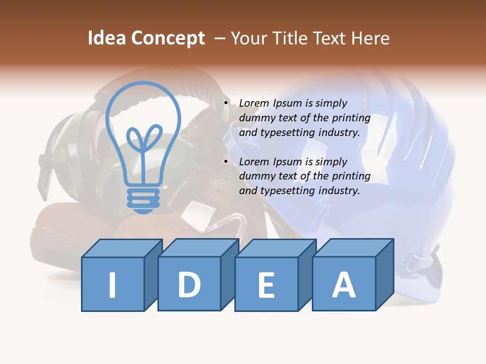 A Blue Hard Hat And Ear Muffs On Top Of A Pair Of Shoes PowerPoint Template