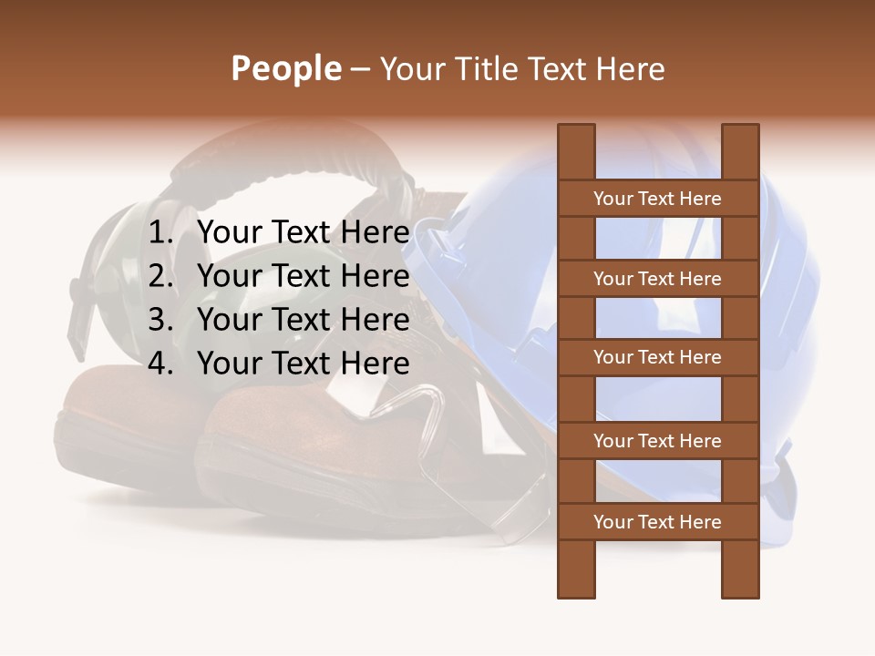 A Blue Hard Hat And Ear Muffs On Top Of A Pair Of Shoes PowerPoint Template