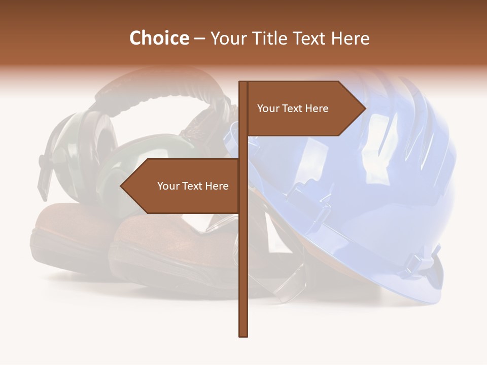 A Blue Hard Hat And Ear Muffs On Top Of A Pair Of Shoes PowerPoint Template