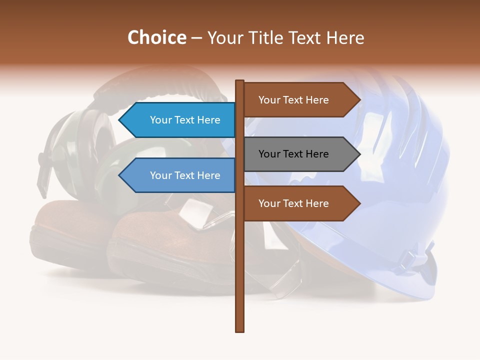 A Blue Hard Hat And Ear Muffs On Top Of A Pair Of Shoes PowerPoint Template