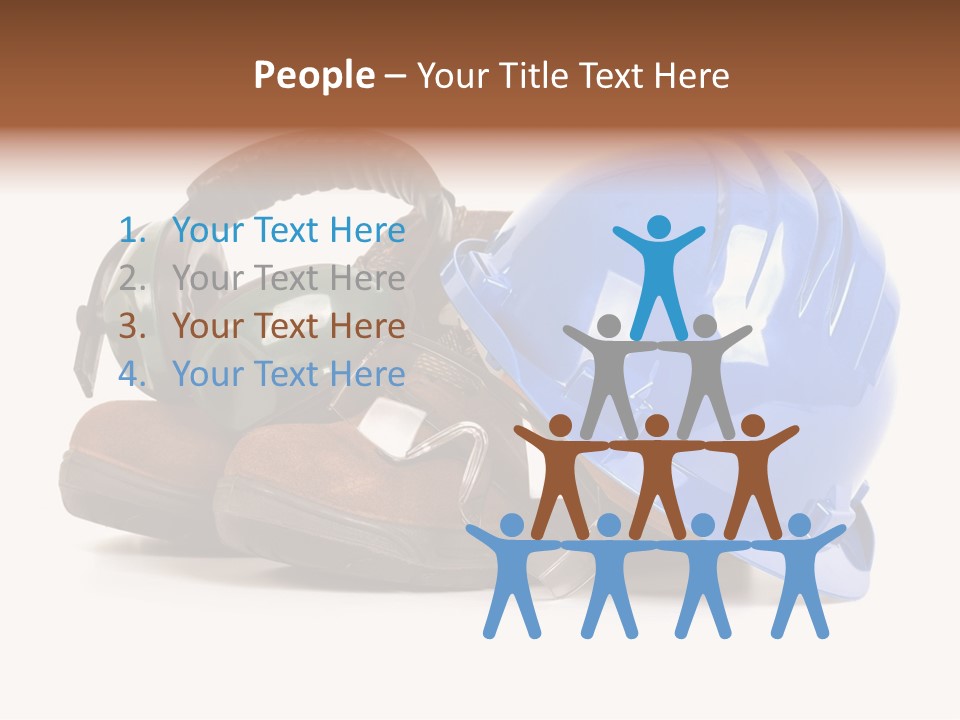 A Blue Hard Hat And Ear Muffs On Top Of A Pair Of Shoes PowerPoint Template
