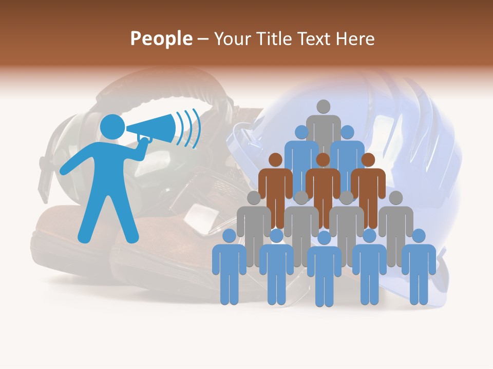 A Blue Hard Hat And Ear Muffs On Top Of A Pair Of Shoes PowerPoint Template