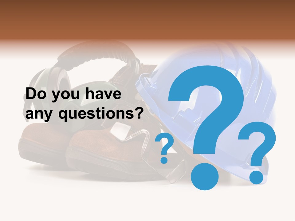 A Blue Hard Hat And Ear Muffs On Top Of A Pair Of Shoes PowerPoint Template