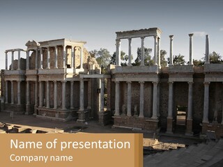 A Group Of Ruins With Columns In The Background PowerPoint Template
