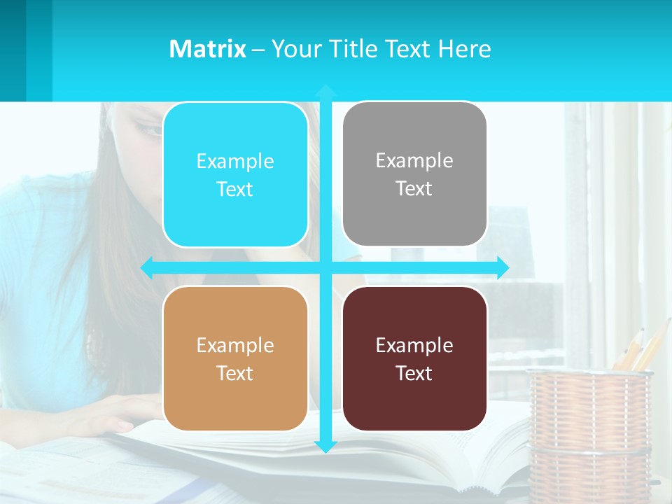 A Girl Sitting At A Desk With A Book And Pen PowerPoint Template