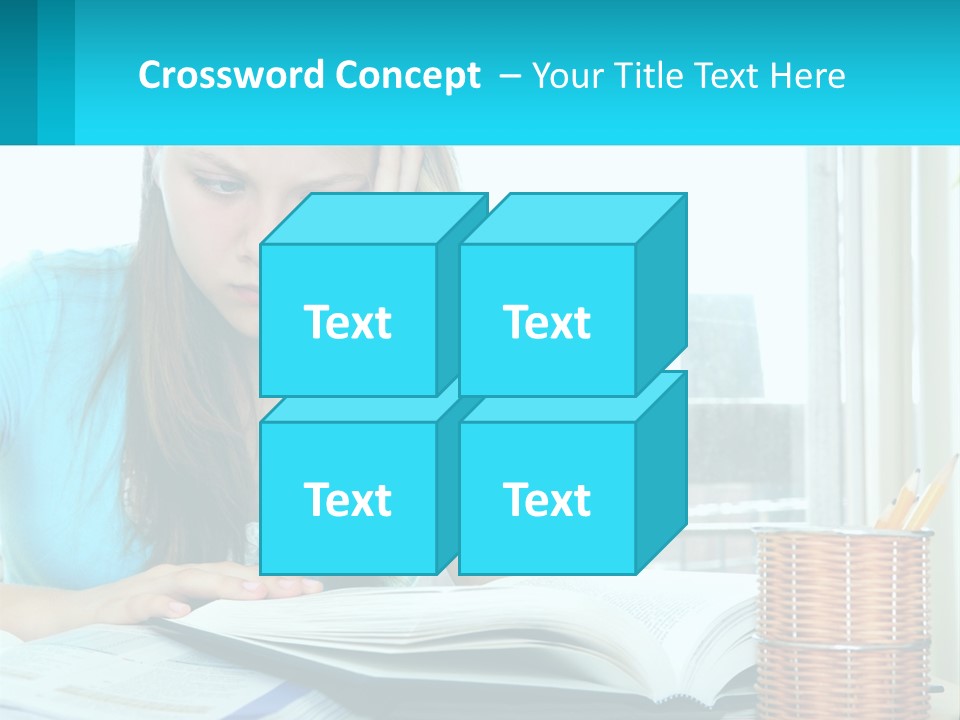 A Girl Sitting At A Desk With A Book And Pen PowerPoint Template