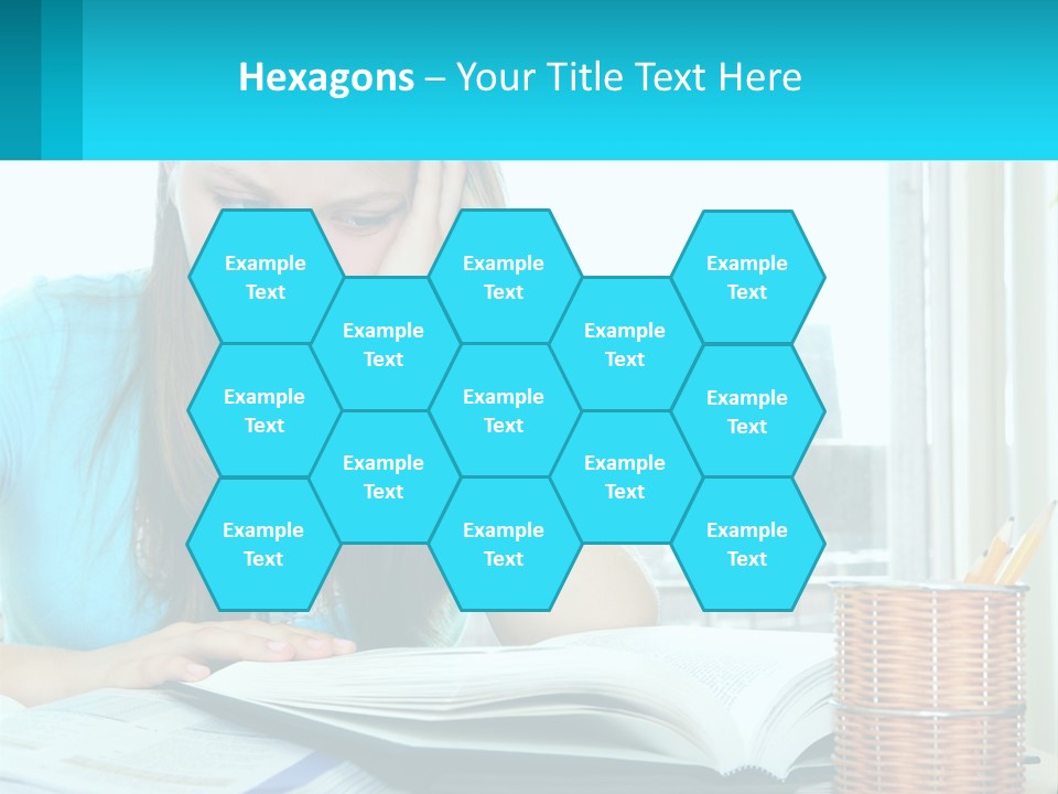 A Girl Sitting At A Desk With A Book And Pen PowerPoint Template