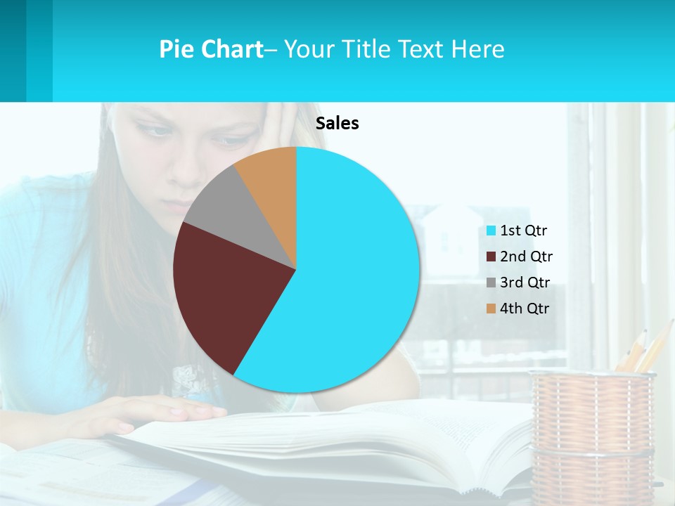 A Girl Sitting At A Desk With A Book And Pen PowerPoint Template