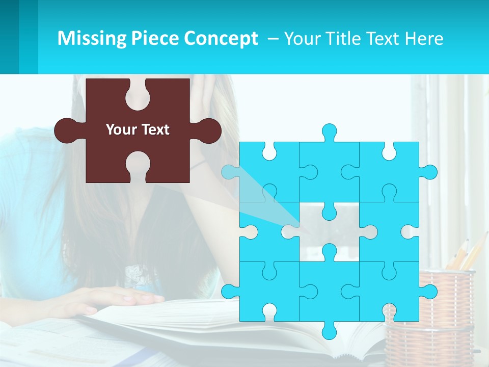 A Girl Sitting At A Desk With A Book And Pen PowerPoint Template