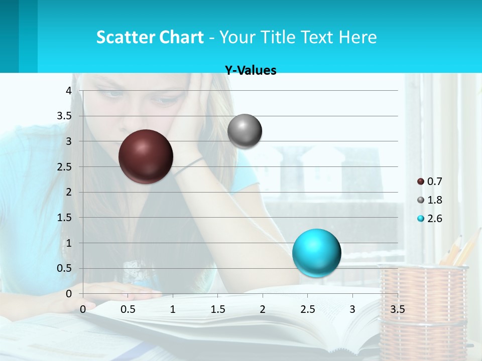 A Girl Sitting At A Desk With A Book And Pen PowerPoint Template