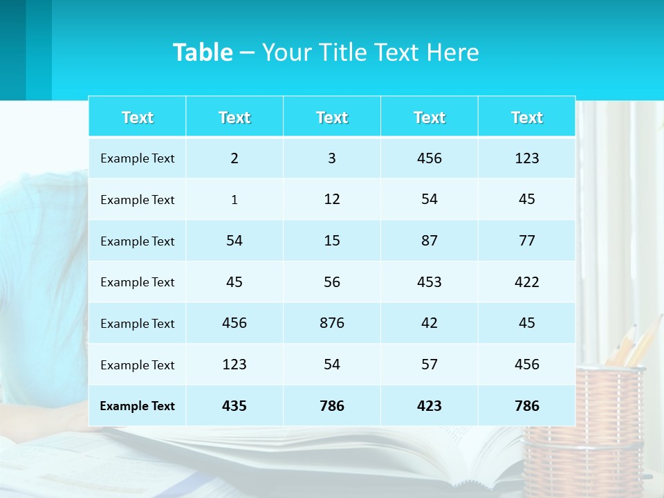 A Girl Sitting At A Desk With A Book And Pen PowerPoint Template
