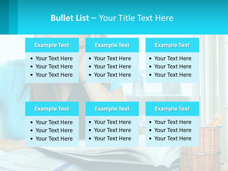 A Girl Sitting At A Desk With A Book And Pen PowerPoint Template