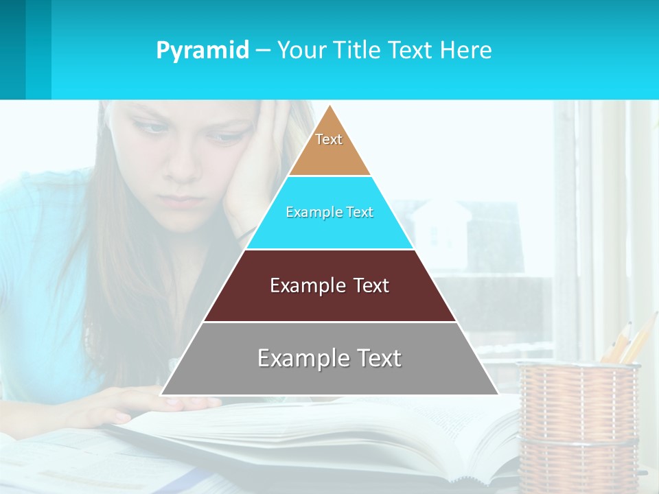 A Girl Sitting At A Desk With A Book And Pen PowerPoint Template