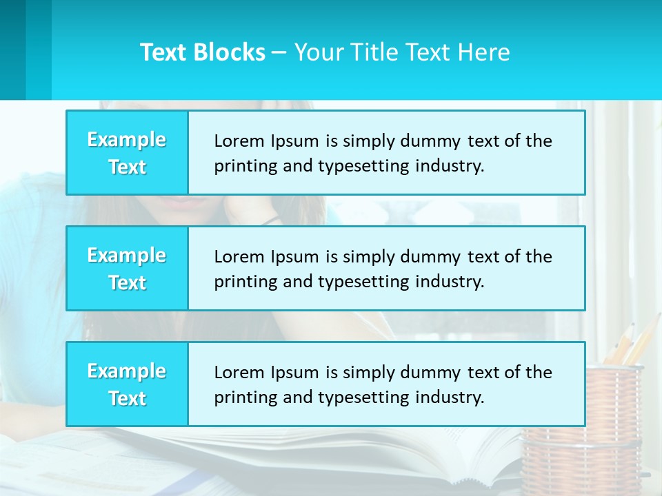 A Girl Sitting At A Desk With A Book And Pen PowerPoint Template