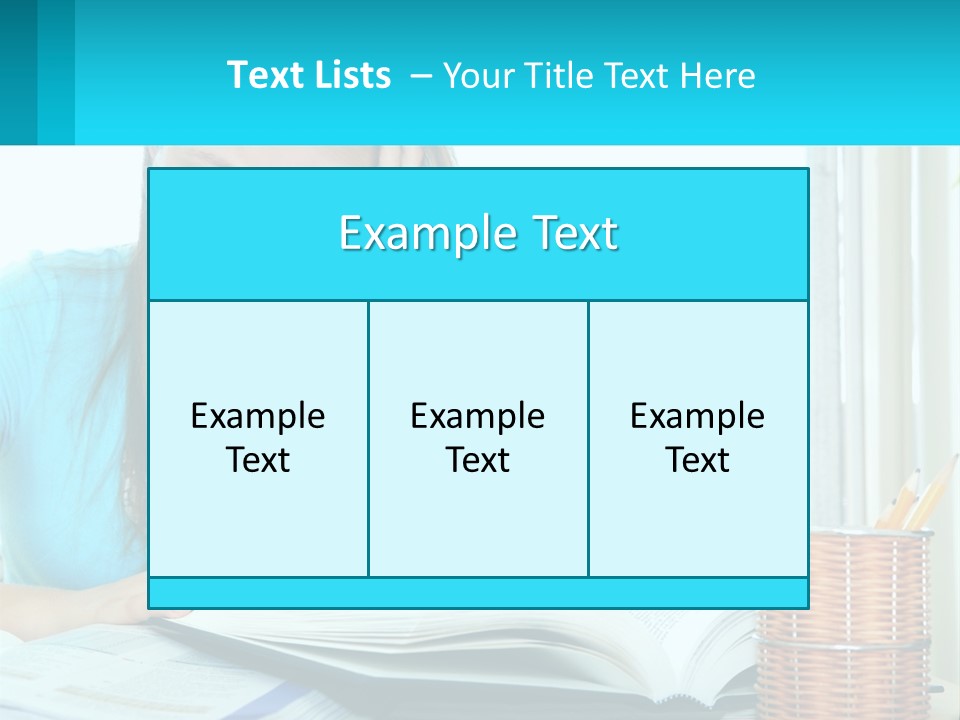 A Girl Sitting At A Desk With A Book And Pen PowerPoint Template