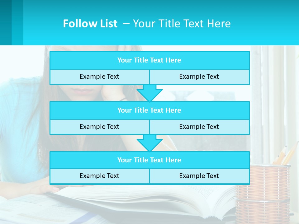 A Girl Sitting At A Desk With A Book And Pen PowerPoint Template