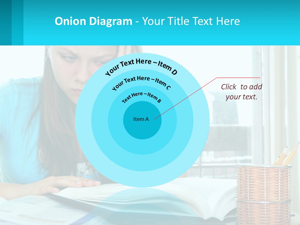 A Girl Sitting At A Desk With A Book And Pen PowerPoint Template