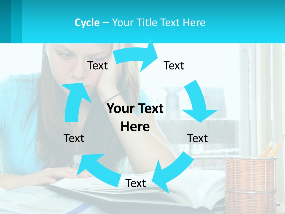 A Girl Sitting At A Desk With A Book And Pen PowerPoint Template