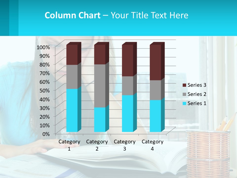 A Girl Sitting At A Desk With A Book And Pen PowerPoint Template