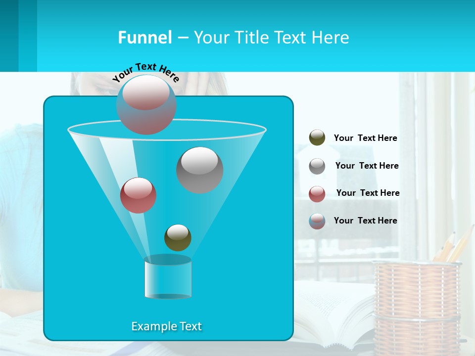A Girl Sitting At A Desk With A Book And Pen PowerPoint Template