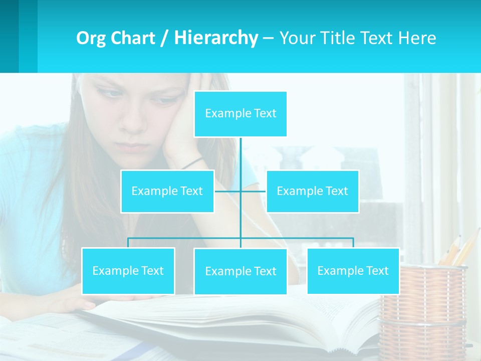 A Girl Sitting At A Desk With A Book And Pen PowerPoint Template