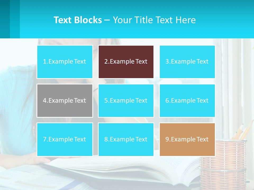 A Girl Sitting At A Desk With A Book And Pen PowerPoint Template