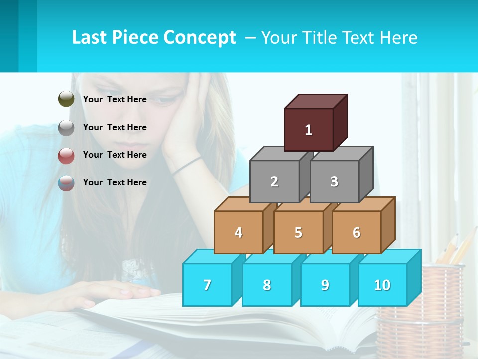 A Girl Sitting At A Desk With A Book And Pen PowerPoint Template