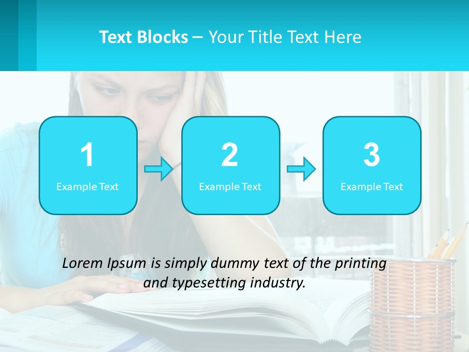 A Girl Sitting At A Desk With A Book And Pen PowerPoint Template
