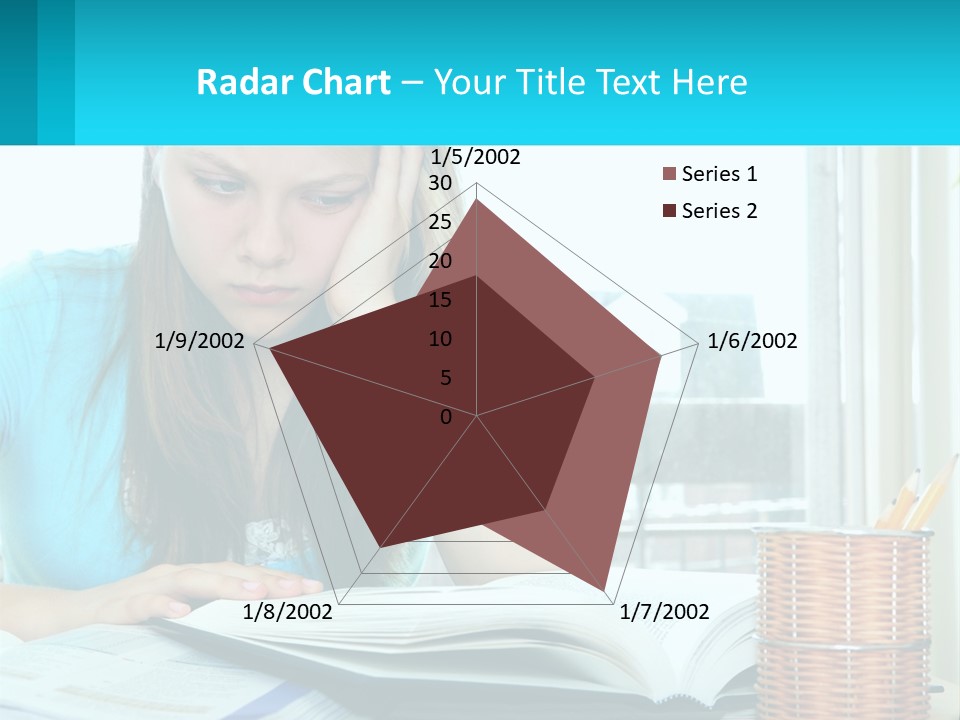 A Girl Sitting At A Desk With A Book And Pen PowerPoint Template