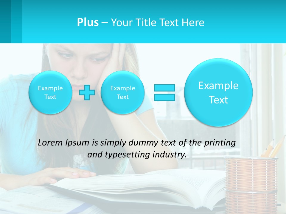 A Girl Sitting At A Desk With A Book And Pen PowerPoint Template