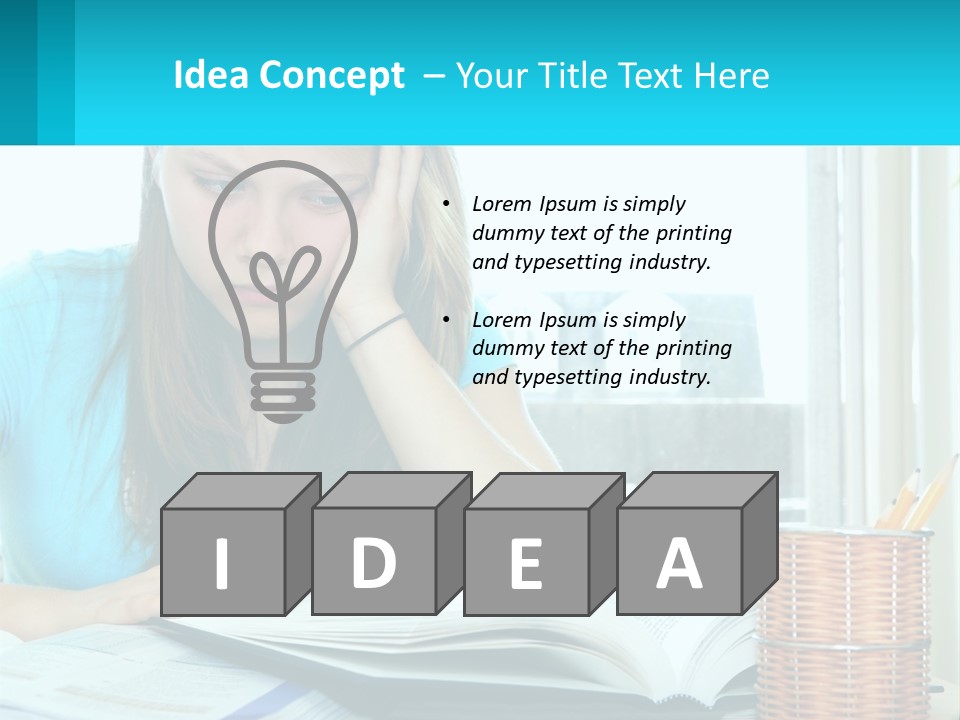 A Girl Sitting At A Desk With A Book And Pen PowerPoint Template