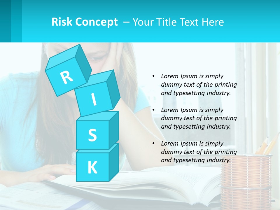 A Girl Sitting At A Desk With A Book And Pen PowerPoint Template