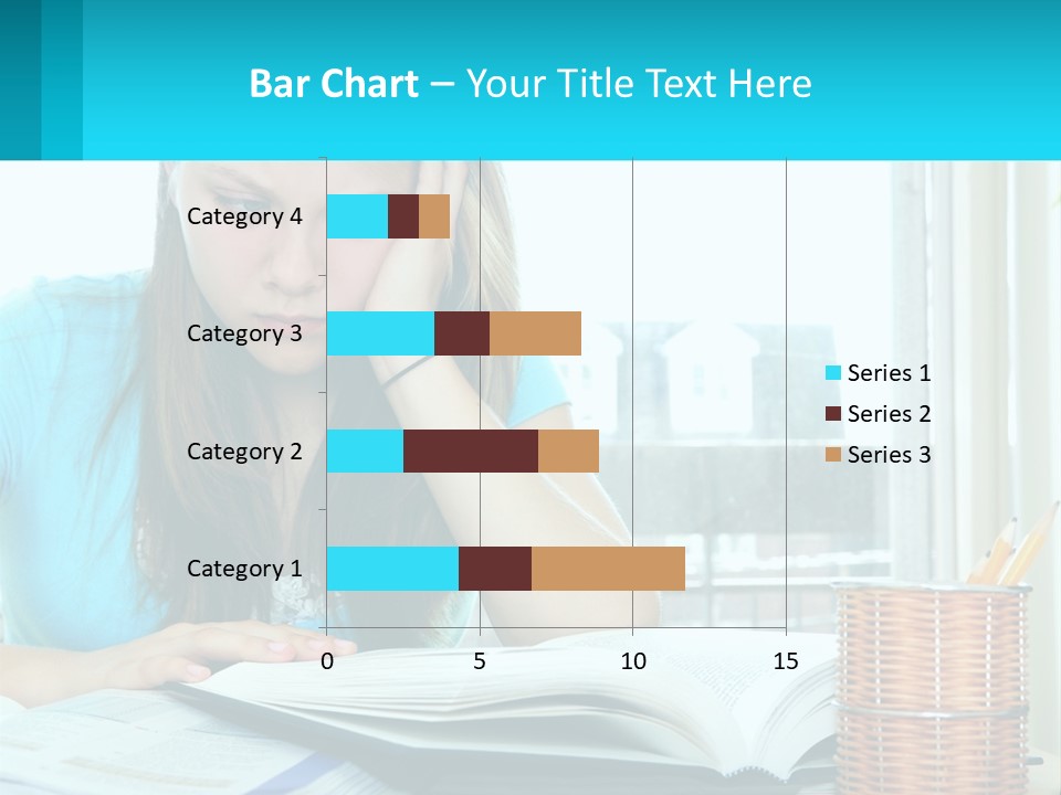 A Girl Sitting At A Desk With A Book And Pen PowerPoint Template