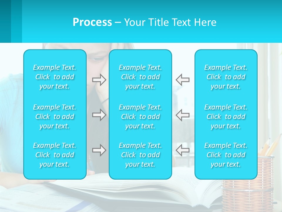 A Girl Sitting At A Desk With A Book And Pen PowerPoint Template