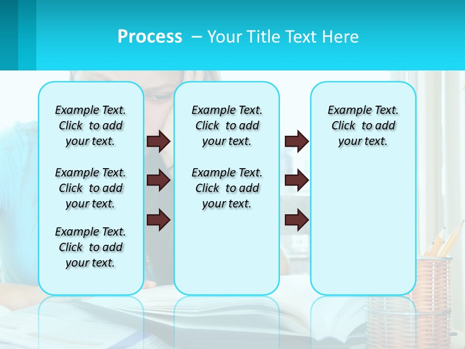 A Girl Sitting At A Desk With A Book And Pen PowerPoint Template