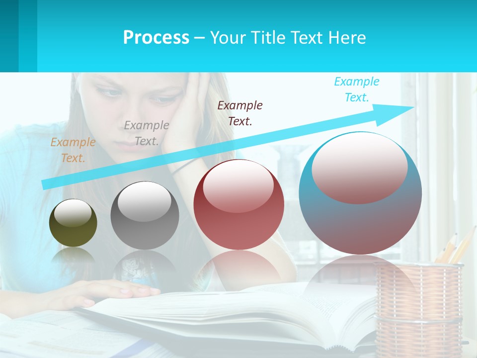 A Girl Sitting At A Desk With A Book And Pen PowerPoint Template