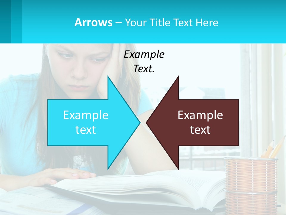 A Girl Sitting At A Desk With A Book And Pen PowerPoint Template