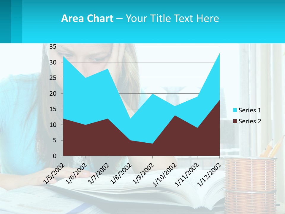 A Girl Sitting At A Desk With A Book And Pen PowerPoint Template