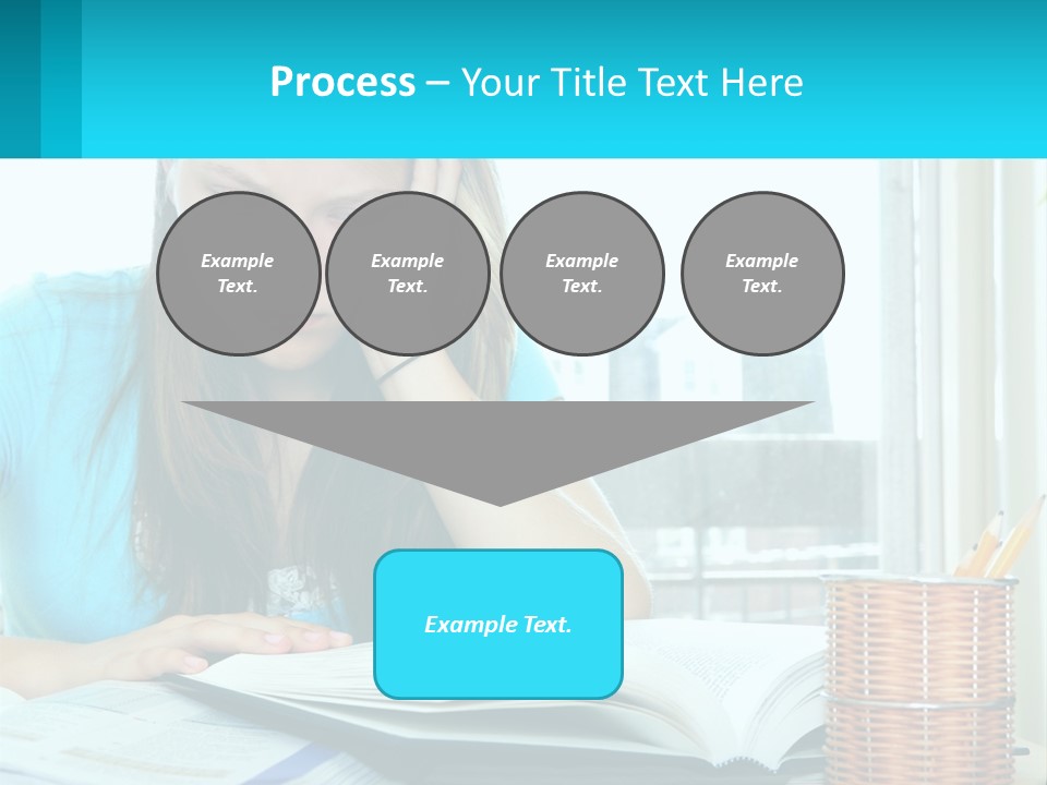 A Girl Sitting At A Desk With A Book And Pen PowerPoint Template
