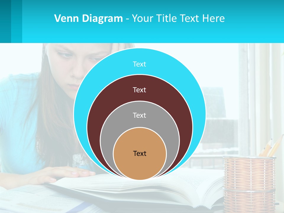 A Girl Sitting At A Desk With A Book And Pen PowerPoint Template