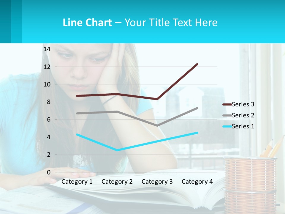 A Girl Sitting At A Desk With A Book And Pen PowerPoint Template